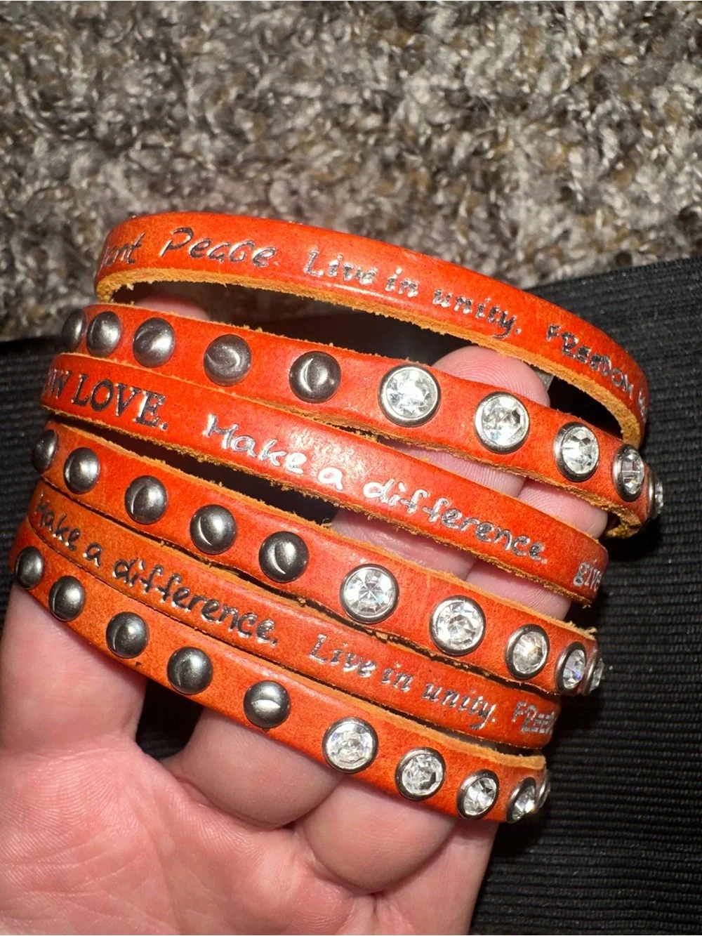 Inspirational Orange Leather Stud Bracelet